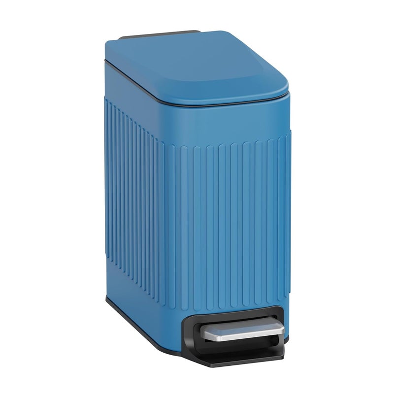 TrashAid Slim Bathroom Trash Can with Lid Soft Close, 6 Liter/1.6 Gallon Stainless Steel Small Garbage Can with Removable Inner Bucket, Step Pedal, Slim Wastebasket for Toilet, Office, Bedroom, Blue - Image 1